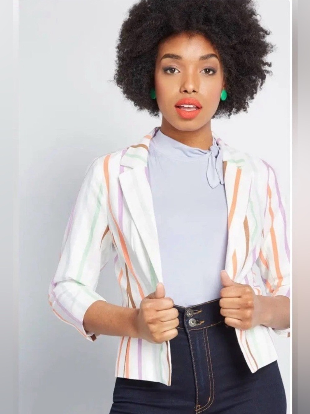 ModCloth Striped Pastel Linen Cotton Blazer | Size Small | NWT
